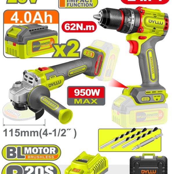 مجموعة فرد شد برشلس امباكت62نيوتن + صاروخ قص وجلخ DTCK20273 - 950w