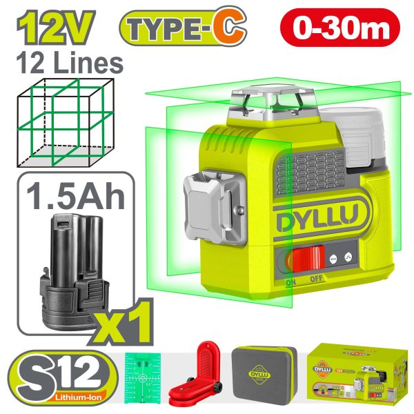 "مقياس ليزر خطي ذاتي التسوية 12 خط (زيبق شقلة)" DTLE8M12