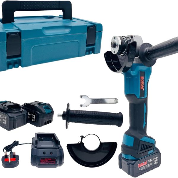 Bonai Cordless Brushless Angle Grinder 21V Lithium Battery Powered Grinder Tool 115mm Grinding Head No Load Speed 0 to 10000rpm Battery Angle Grinder for Cutting and Polishing, Model BN-HK40