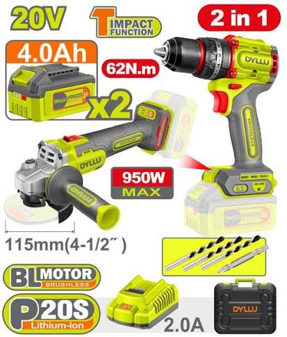 مجموعة فرد شد بطارية 62 نيوتن + صاروخ قص 2 Pcs Cordless combo kit DTCK20273